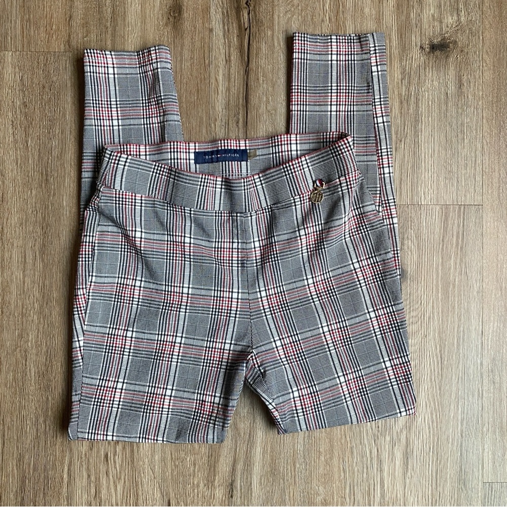 Tommy Hilfiger Womens Grey Red Glen Plaid‎ Pull On Leggings Pants Size 8